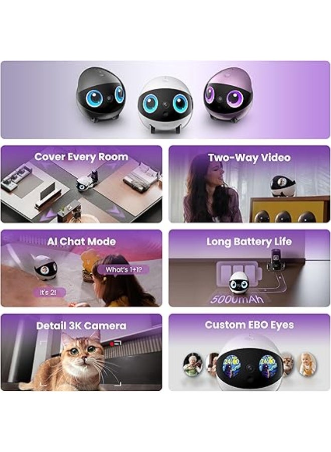 Enabot EBO Air 2 Plus FamilyBot 3K Home Camera Robot: Indoor Camera, Movable Robot Companion, 2-Way Video, AI Chat Mode, Auto-Recharge, Long Battery Life, Custom Facial Image, Night Vision - Image 2